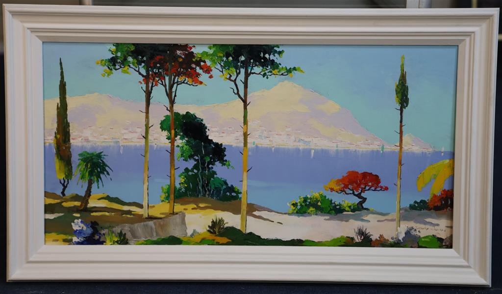 § Cecil Rochfort DOyly-John (1906-1993) French mediterranean coastal scene 14 x 27.5in.